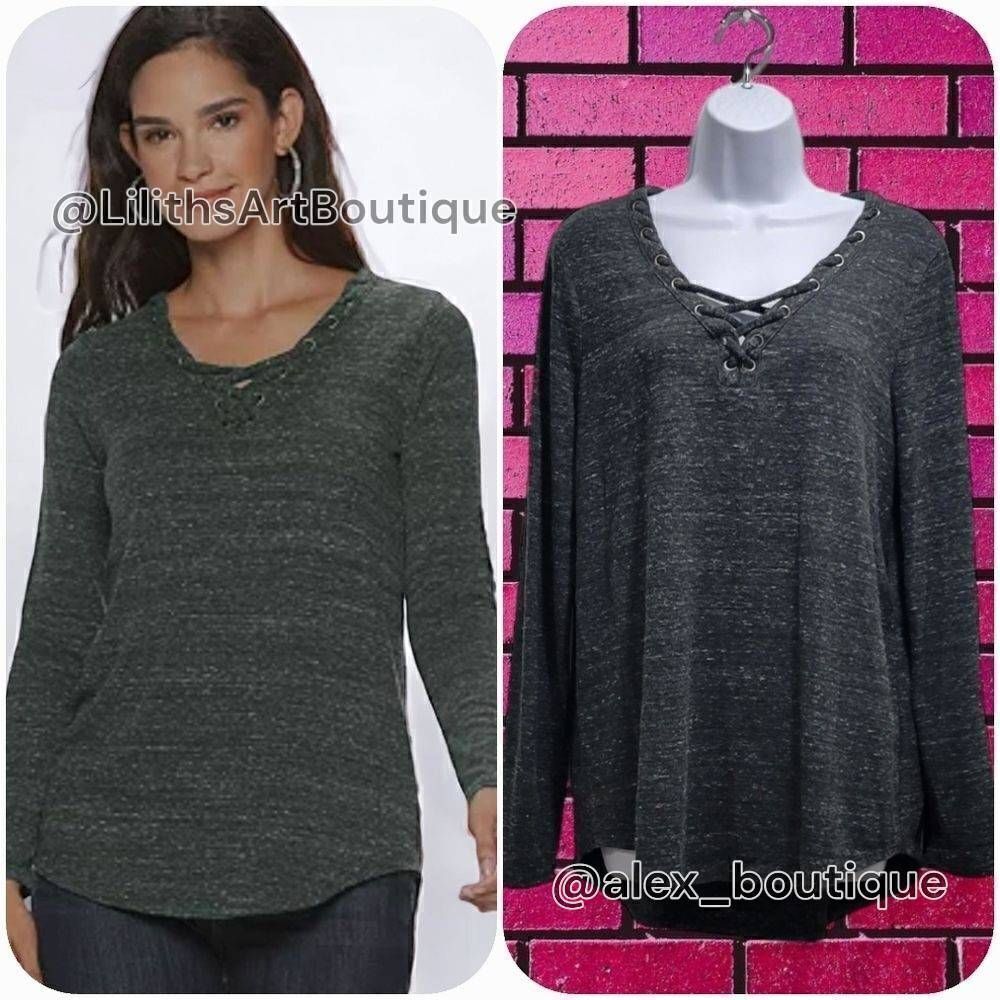 Rock & Republic Lace-up Tunic Top(K005)-Size L for Women